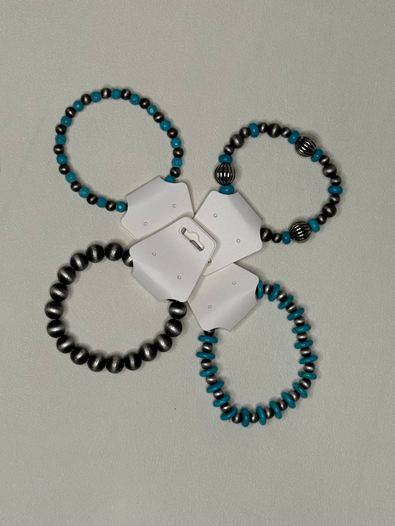 Turquoise & Silver Beaded Stretch Bracelets - Sassy Inspiration