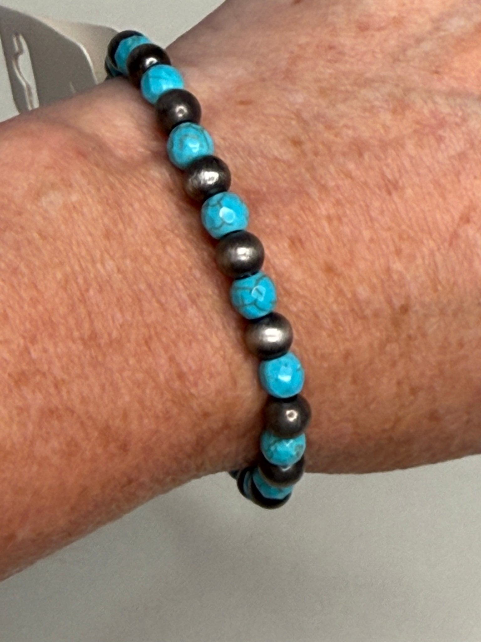 Turquoise & Silver Beaded Stretch Bracelets - Sassy Inspiration