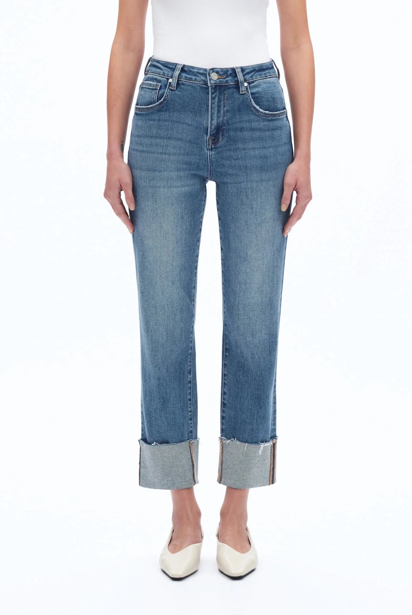 Vintage Cuffed High - Rise Straight Leg Jeans - Sassy Inspiration