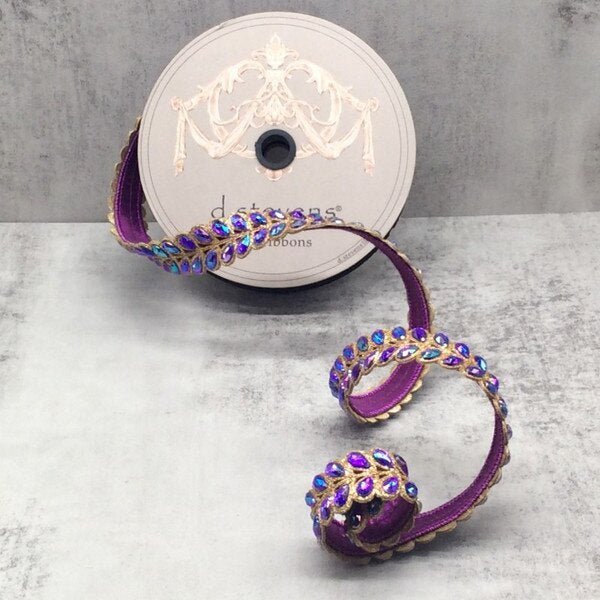1” Jeweled Aurora Borealis ribbon - purple - Sassy Inspiration