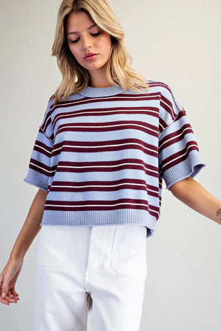 Color Me Cozy Striped Short Sleeve Sweater