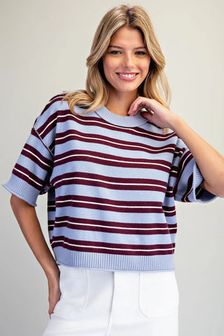 Color Me Cozy Striped Short Sleeve Sweater