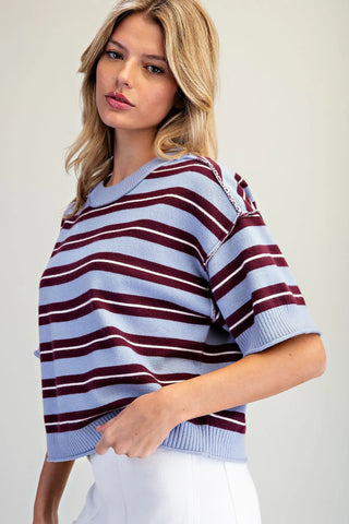 Color Me Cozy Striped Short Sleeve Sweater