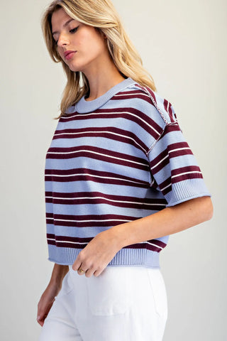Color Me Cozy Striped Short Sleeve Sweater