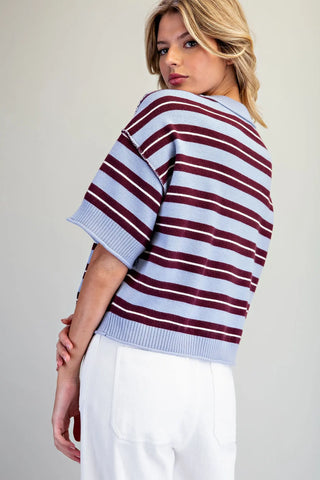 Color Me Cozy Striped Short Sleeve Sweater