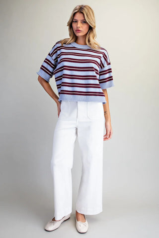 Color Me Cozy Striped Short Sleeve Sweater