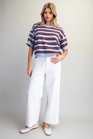 Color Me Cozy Striped Short Sleeve Sweater