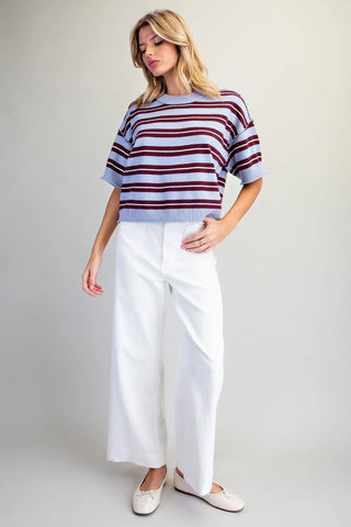 Color Me Cozy Striped Short Sleeve Sweater