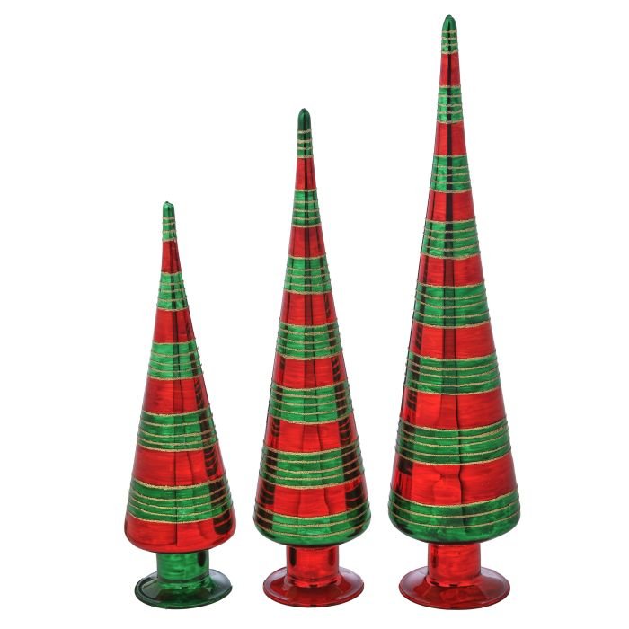 12 - 18" GLASS W/GLITTER STRIPE TREE SET/3 - Sassy Inspiration