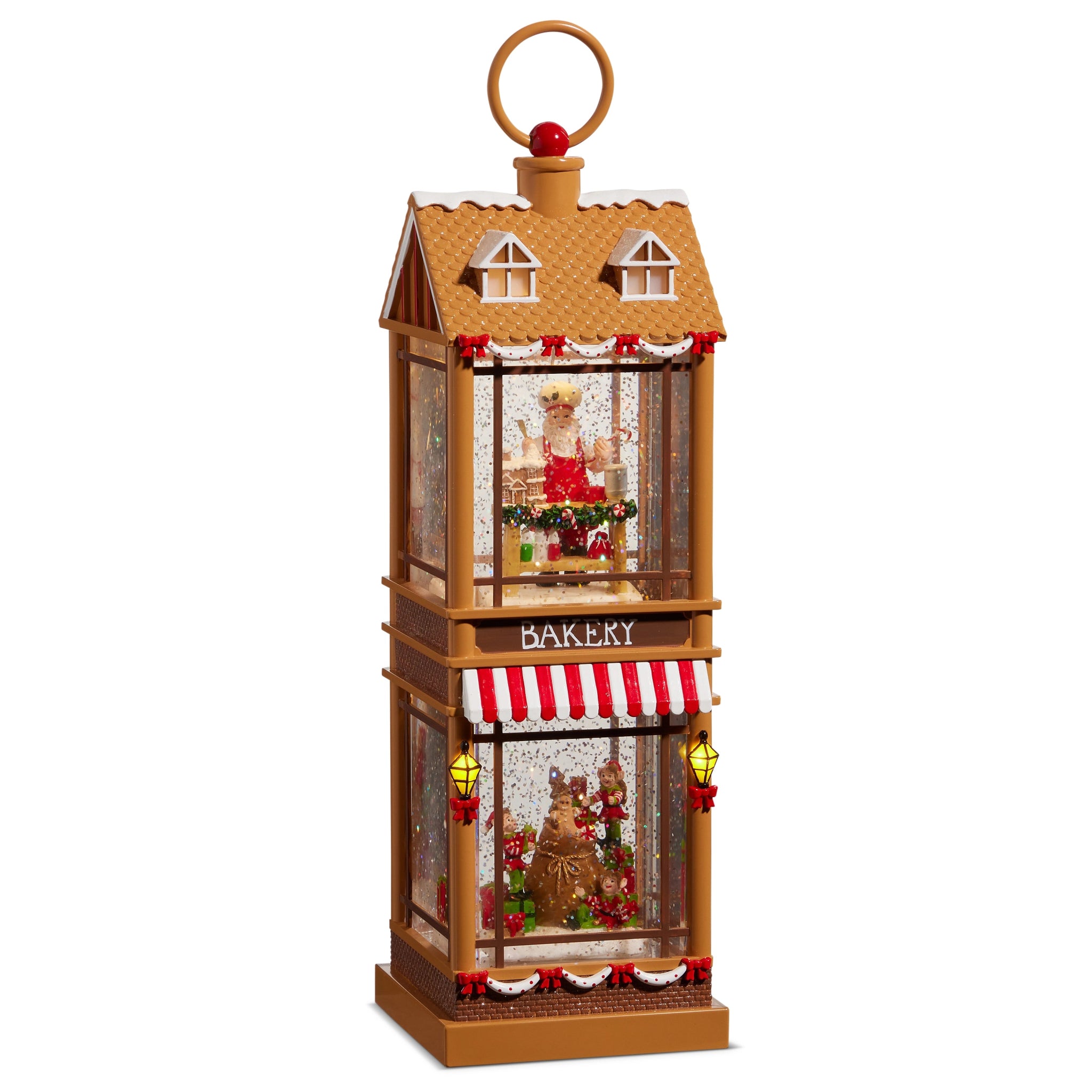 12.5" Santa and Elves Lighted Water Two Story Bakery - Sassy Inspiration