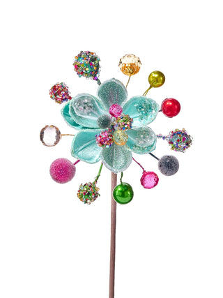 13.5" Multi Jeweled Mini Magnolia Stem – Aqua & Blue - Sassy Inspiration