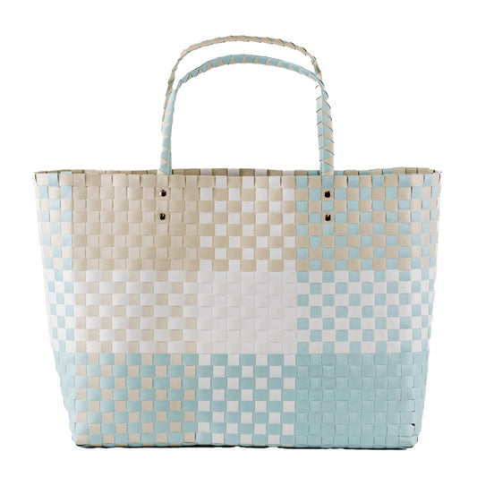 Heather Woven Beach Tote in White/Shell/Sky