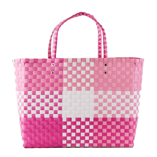 Heather Woven Beach Tote in White/Pink