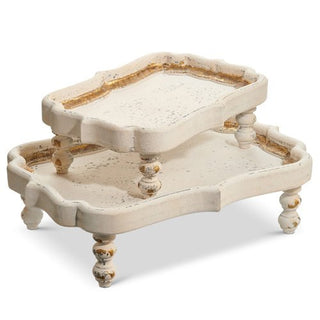 15" DISTRESSED WHITE FOOTED TRAYS - Sassy Inspiration