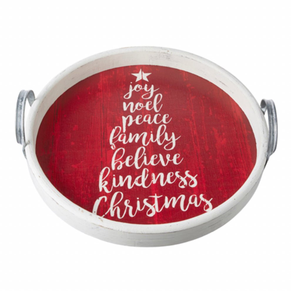 16.25” Words of Christmas Round Tray with Handles - Sassy Inspiration