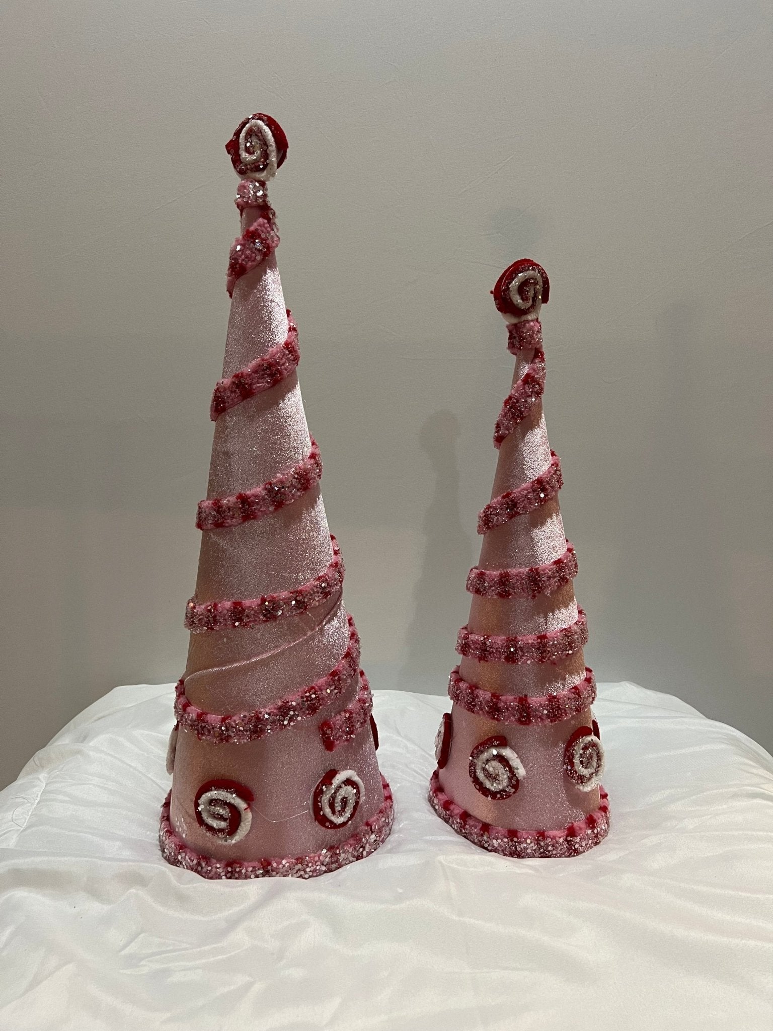 18 - 24" CANDY SNOW GLITTER CONE TREE SET/2 PINK/RED - Sassy Inspiration
