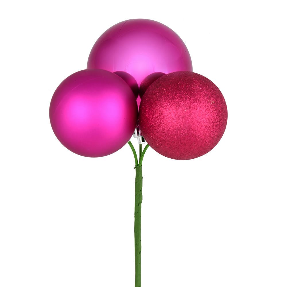 18" Fuchsia Ball Ornament Christmas Pick S/4 - Sassy Inspiration