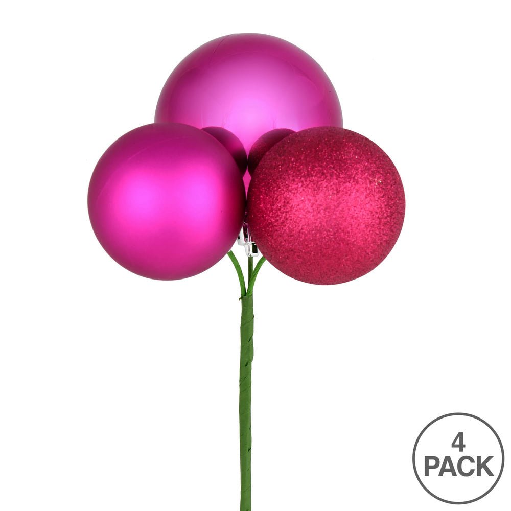 18" Fuchsia Ball Ornament Christmas Pick S/4 - Sassy Inspiration