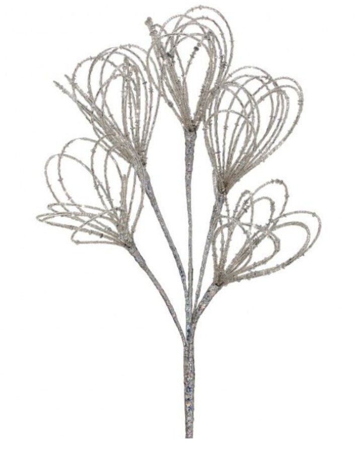 18" HEAVY BEADED FLOWER SPRAY - SILVER - Sassy Inspiration