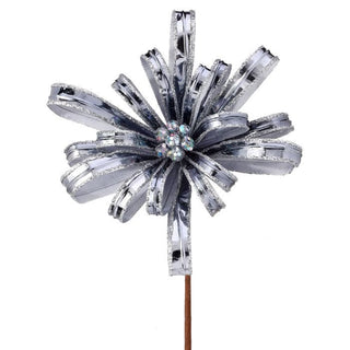 18" Velvet & Glitter Ribbon Blossom Stem – Silver - Sassy Inspiration