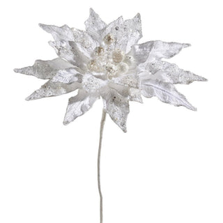 19" White Beaded Poinsettia Pick - Sassy Inspiration