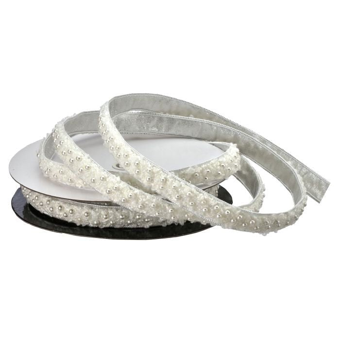 1"X5Y VELVET W/ PEARL WIRED RIBBON - Sassy Inspiration