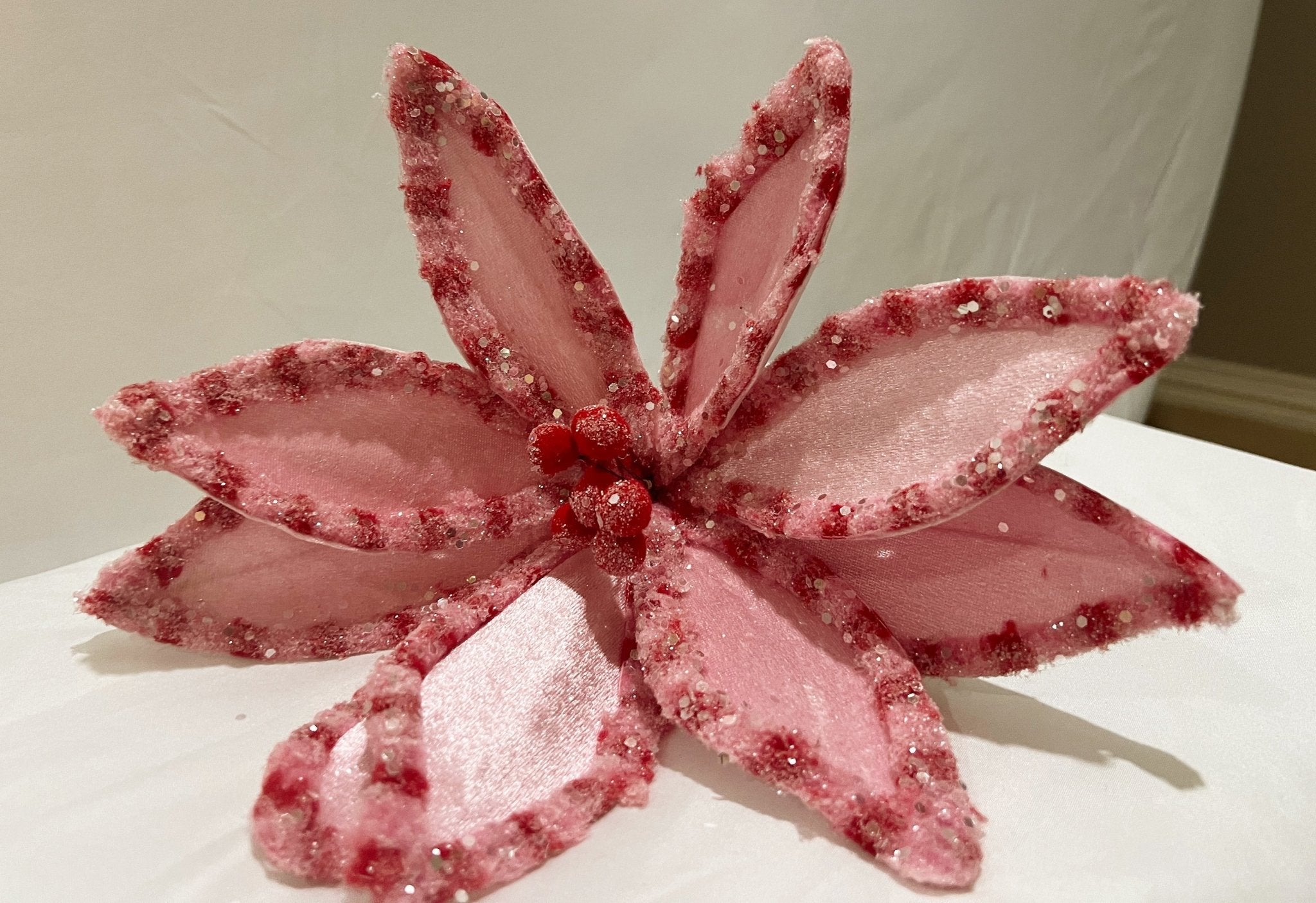 22" CANDY W/SNOWGLITTER POINSETTIA STEM PINK/RED - Sassy Inspiration