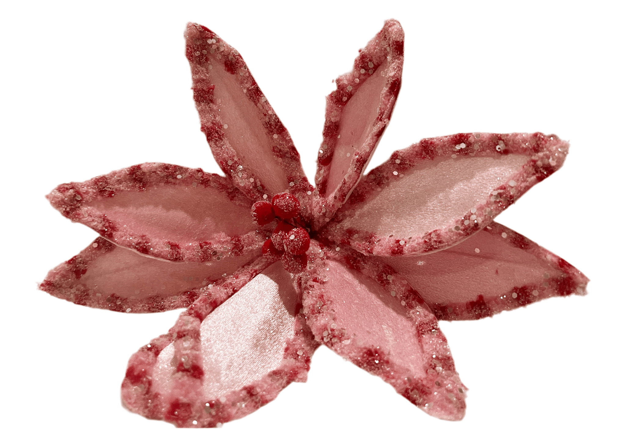 22" CANDY W/SNOWGLITTER POINSETTIA STEM PINK/RED - Sassy Inspiration