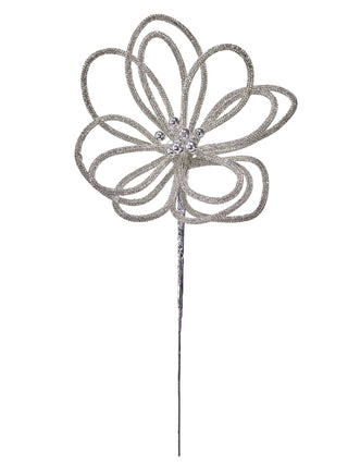 23" Jewel Open Petal Flower Stem – Silver - Sassy Inspiration