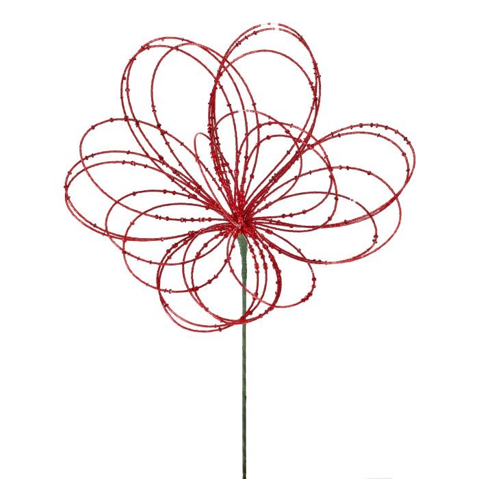 23" Red Beaded Flower Stem - Sassy Inspiration