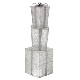 28" Triple Metallic Gift Box Stack – White & Silver - Sassy Inspiration