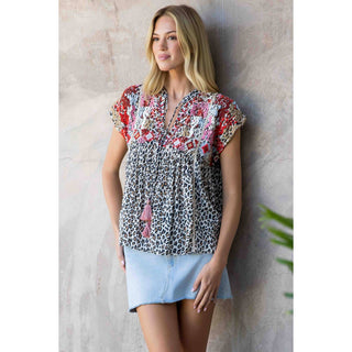 Wildly Chic Embroidered Leopard Top