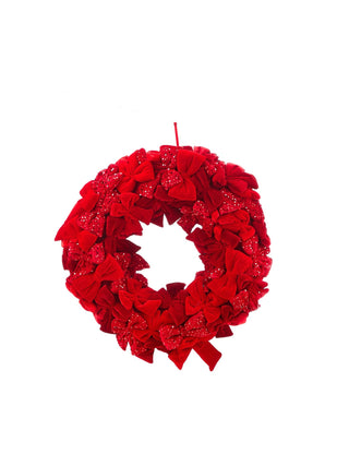 30" Velvet & Sequin Bow Wreath – Red - Sassy Inspiration