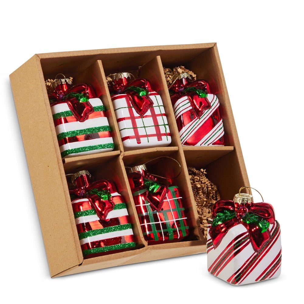 3.25" Box of Striped Plaid Gift Ornaments - Sassy Inspiration