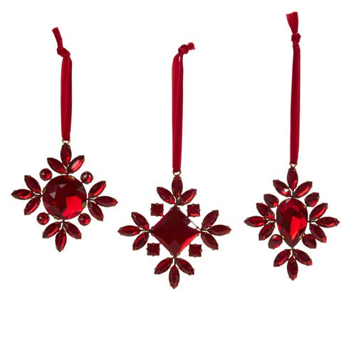 3.5" RED JEWELED SNOWFLAKE ORNAMENT - Sassy Inspiration