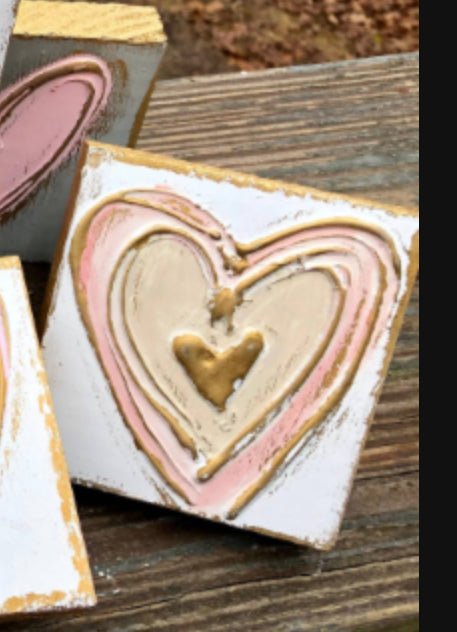 3x3 Heart Valentine handmade textured wood block - Peach/cream/white - Sassy Inspiration