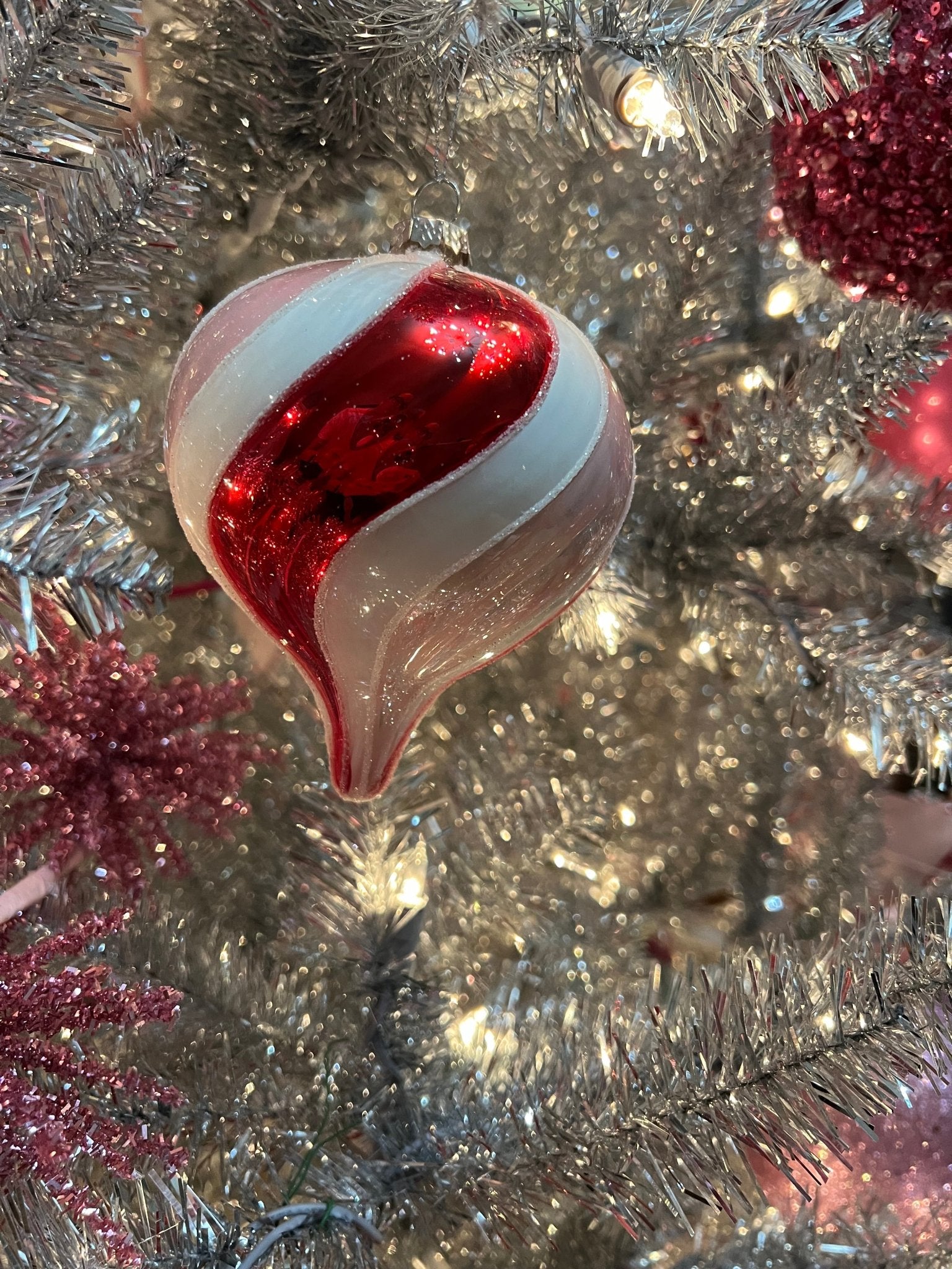 4 - 4.5" GLASS ORNAMENT PINK/WHITE - Sassy Inspiration