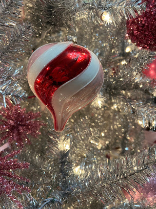 4 - 4.5" GLASS ORNAMENT PINK/WHITE - Sassy Inspiration
