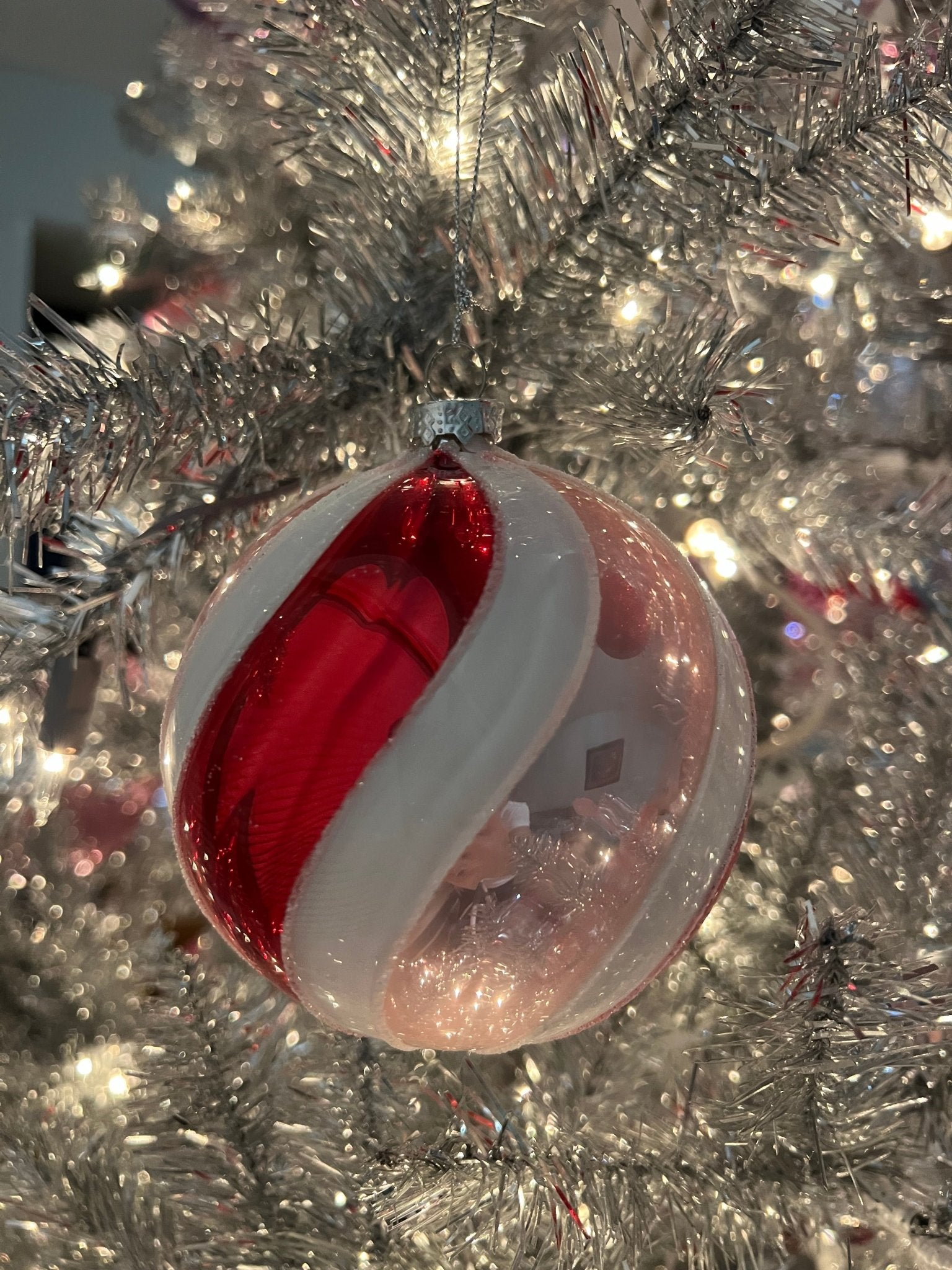 4 - 4.5" GLASS ORNAMENT PINK/WHITE - Sassy Inspiration
