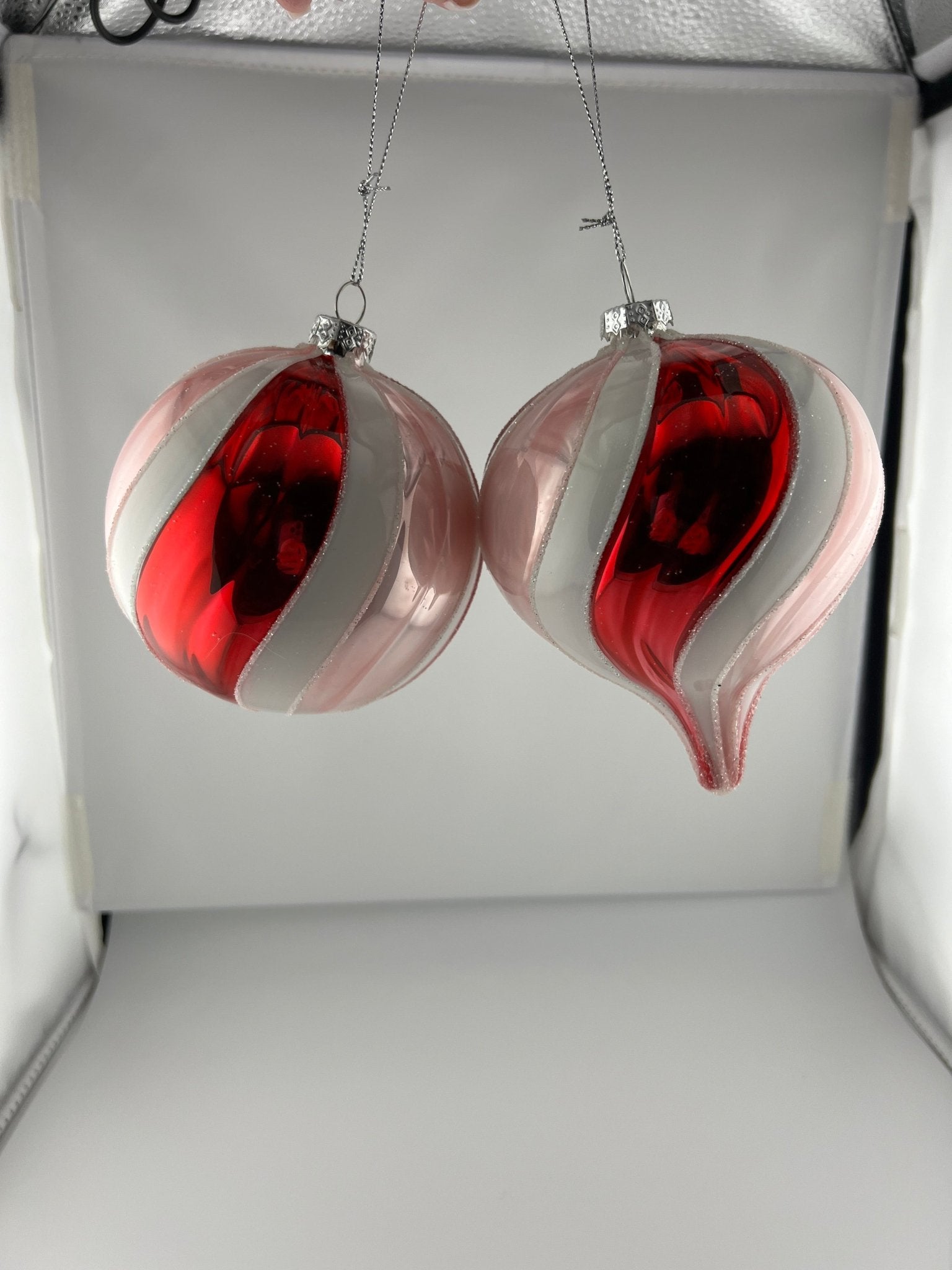 4 - 4.5" GLASS ORNAMENT PINK/WHITE - Sassy Inspiration