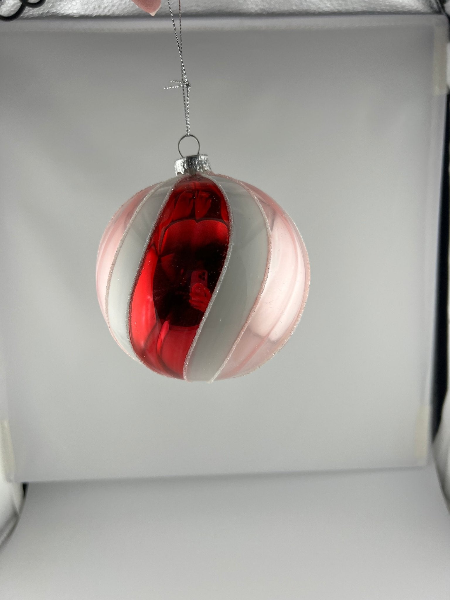 4 - 4.5" GLASS ORNAMENT PINK/WHITE - Sassy Inspiration