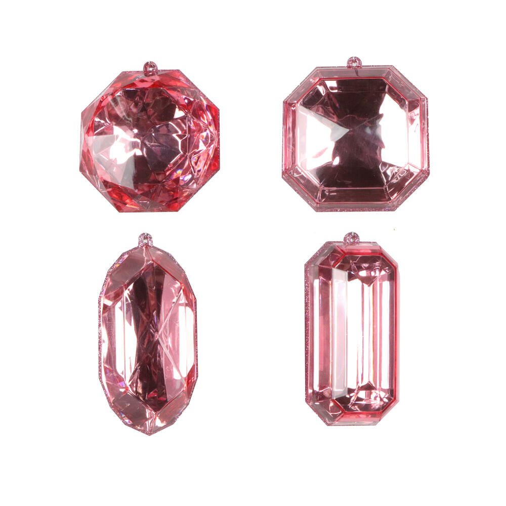 4 - 5" Baby Pink Jewel Glitter Ornament Assorted Shapes S/4 - Sassy Inspiration