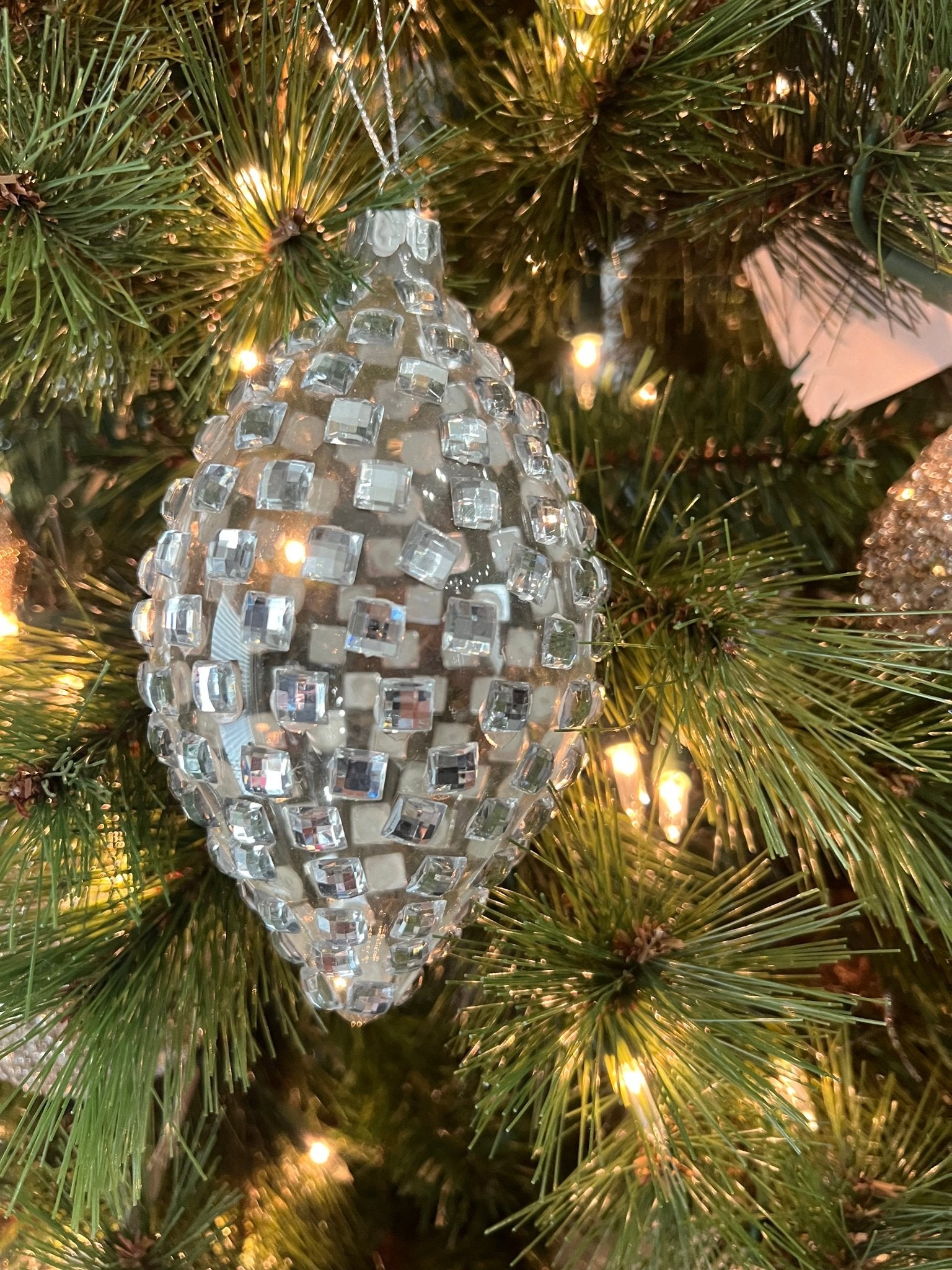 4 - 5.5" GLASS W/JEWEL BALL/FINIAL ORNAMENT CLEAR/SILVER - Sassy Inspiration