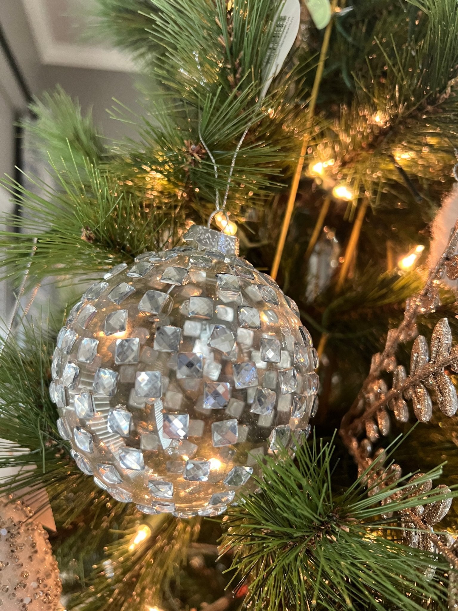 4 - 5.5" GLASS W/JEWEL BALL/FINIAL ORNAMENT CLEAR/SILVER - Sassy Inspiration