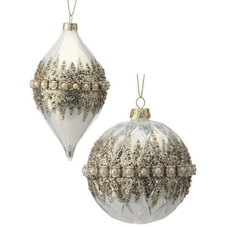 4-6" Beaded Pearl Ball & Finial Ornament Set – Ivory & Gold - Sassy Inspiration