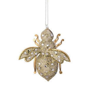 4" Glass Jeweled Glitter Bee Ornament – Champagne - Sassy Inspiration