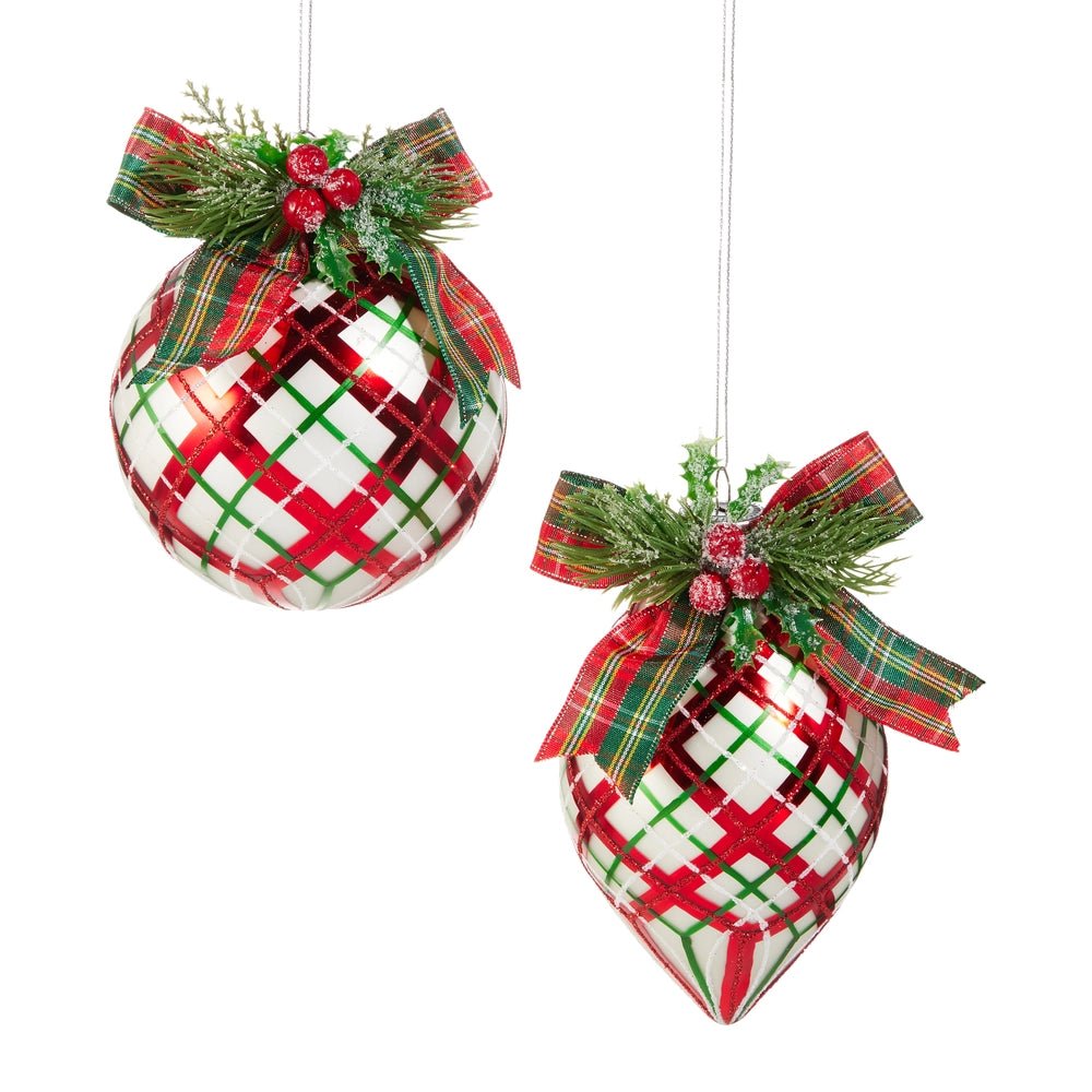 4" Plaid Ornaments with Bow - Sassy Inspiration