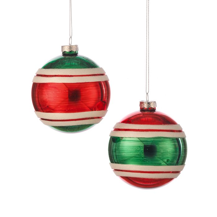 4" Retro Glass Stripe Ball Ornament, 2 colors - Sassy Inspiration
