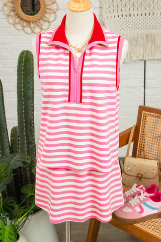 Striped Sleeveless Polo Two-Piece Set