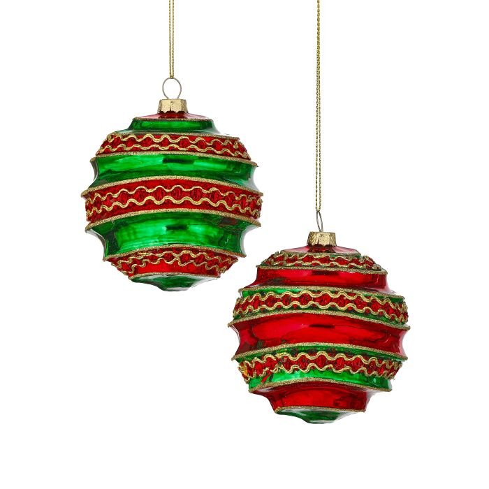 4.5" Glass Ridged Ribbon Ball Ornament, 2 colors - Sassy Inspiration